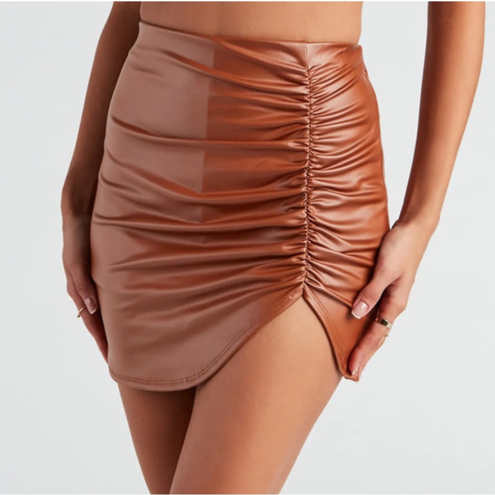 Windsor Ruched Tan Brown Mini Skirt - Picture 2 of 6